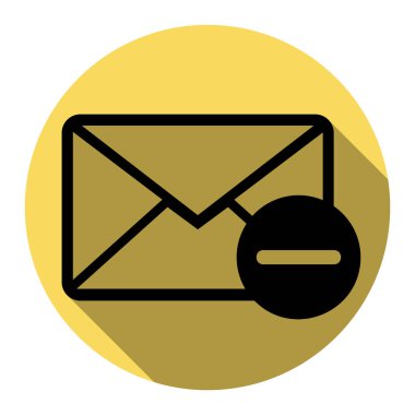 Posta işareti illüstrasyon. Vektör. Düz siyah simgesi beyaz arka plan ile Kraliyet sarı daire üzerinde düz gölge ile. İzole.