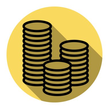 Para işareti illüstrasyon. Vektör. Düz siyah simgesi beyaz arka plan ile Kraliyet sarı daire üzerinde düz gölge ile. İzole.