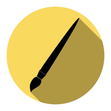 Fırça işareti illüstrasyon. Vektör. Düz siyah simgesi beyaz arka plan ile Kraliyet sarı daire üzerinde düz gölge ile. İzole.