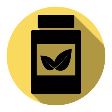 Takviyeleri konteyner işareti. Vektör. Düz siyah simgesi beyaz arka plan ile Kraliyet sarı daire üzerinde düz gölge ile. İzole.