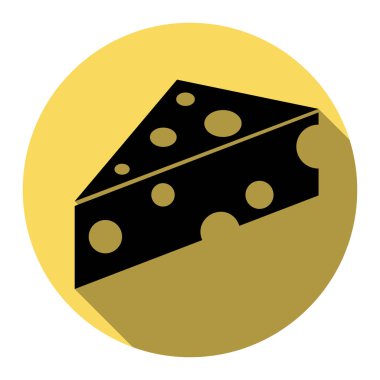 Maasdam işareti peynir. Vektör. Düz siyah simgesi beyaz arka plan ile Kraliyet sarı daire üzerinde düz gölge ile. İzole.