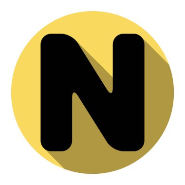 N harfi işareti şablon öğesi tasarım. Vektör. Düz siyah simgesi beyaz arka plan ile Kraliyet sarı daire üzerinde düz gölge ile. İzole.