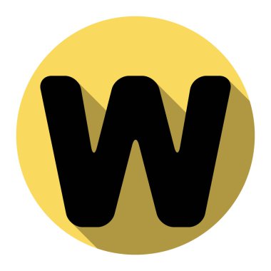 Harf W sign şablon öğesi tasarım. Vektör. Düz siyah simgesi beyaz arka plan ile Kraliyet sarı daire üzerinde düz gölge ile. İzole.