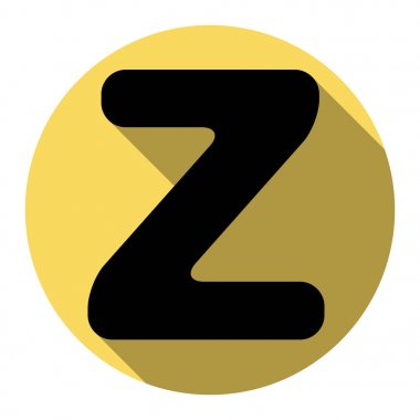 Harf Z işareti şablon öğesi tasarım. Vektör. Düz siyah simgesi beyaz arka plan ile Kraliyet sarı daire üzerinde düz gölge ile. İzole.