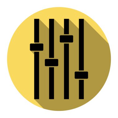 Ayarlama müzik çizgi işareti. Vektör. Düz siyah simgesi beyaz arka plan ile Kraliyet sarı daire üzerinde düz gölge ile. İzole.