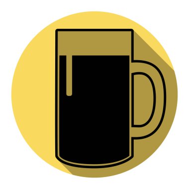 Bira cam işareti. Vektör. Düz siyah simgesi beyaz arka plan ile Kraliyet sarı daire üzerinde düz gölge ile. İzole.
