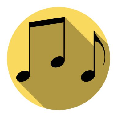 Müzik işareti notlar. Vektör. Düz siyah simgesi beyaz arka plan ile Kraliyet sarı daire üzerinde düz gölge ile. İzole.