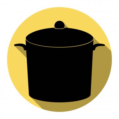 İşareti pan. Vektör. Düz siyah simgesi beyaz arka plan ile Kraliyet sarı daire üzerinde düz gölge ile. İzole.