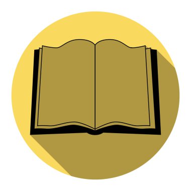 Kitap işareti. Vektör. Düz siyah simgesi beyaz arka plan ile Kraliyet sarı daire üzerinde düz gölge ile. İzole.