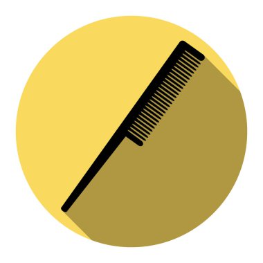 İşareti tarak. Vektör. Düz siyah simgesi beyaz arka plan ile Kraliyet sarı daire üzerinde düz gölge ile. İzole.