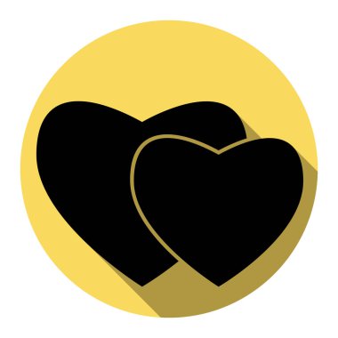 İki işareti seviyor. Vektör. Düz siyah simgesi beyaz arka plan ile Kraliyet sarı daire üzerinde düz gölge ile. İzole.