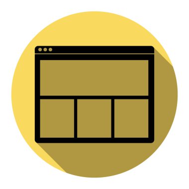 Web'de pencere oturum. Vektör. Düz siyah simgesi beyaz arka plan ile Kraliyet sarı daire üzerinde düz gölge ile. İzole.