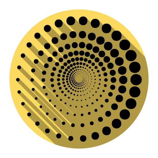 Signo de círculos de tecnología abstracta. Vector. Icono plano negro con sombra plana en círculo amarillo real con fondo blanco. Aislado . — Vector de stock