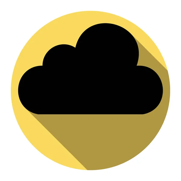 구름 표시 그림입니다. 벡터입니다. 흰색 배경으로 로얄 노란색 동그라미에 평면 그림자와 평면 블랙 아이콘. 절연. — 스톡 벡터