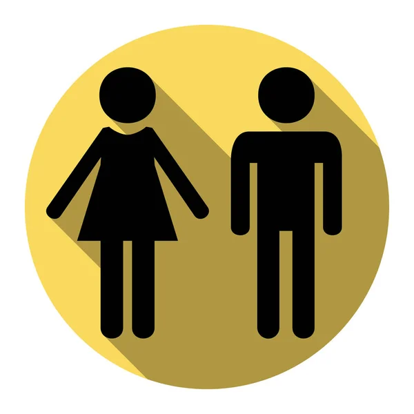 Segno maschile e femminile. Vettore. Icona nera piatta con ombra piatta su cerchio giallo reale con sfondo bianco. Isolato . — Vettoriale Stock