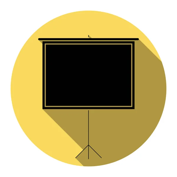 Blank Projection screen. Vector. Flat black icon with flat shadow on royal yellow circle with white background. Isolated. — Stock Vector