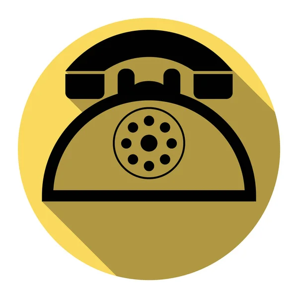 Señal de teléfono retro. Vector. Icono plano negro con sombra plana en círculo amarillo real con fondo blanco. Aislado . — Vector de stock