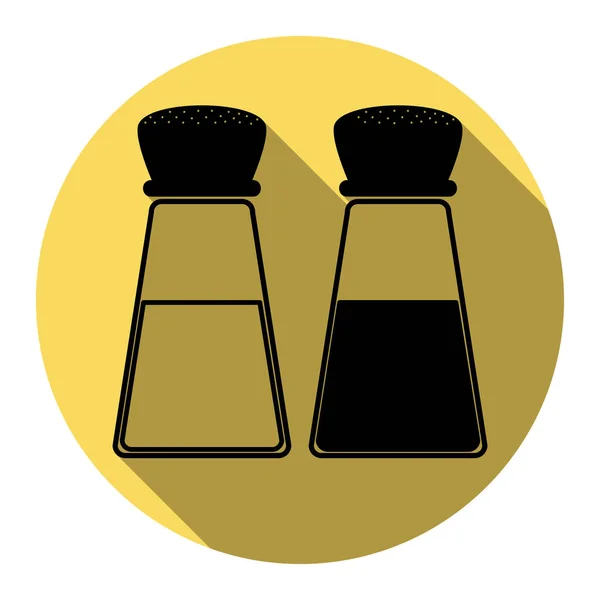 Salt and pepper sign. Vector. Flat black icon with flat shadow on royal yellow circle with white background. Isolated. — Stock Vector