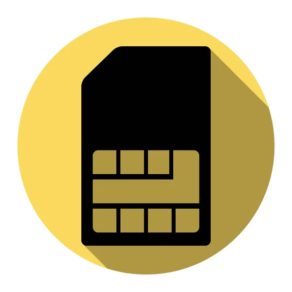 Signo de tarjeta SIM. Vector. Icono plano negro con sombra plana en círculo amarillo real con fondo blanco. Aislado . — Archivo Imágenes Vectoriales