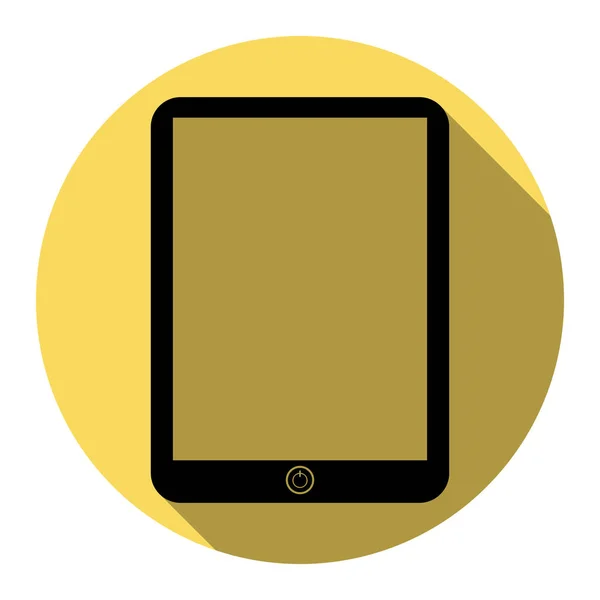Signe de tablette informatique. Vecteur. Icône noire plate avec ombre plate sur cercle jaune royal avec fond blanc. Isolé . — Image vectorielle
