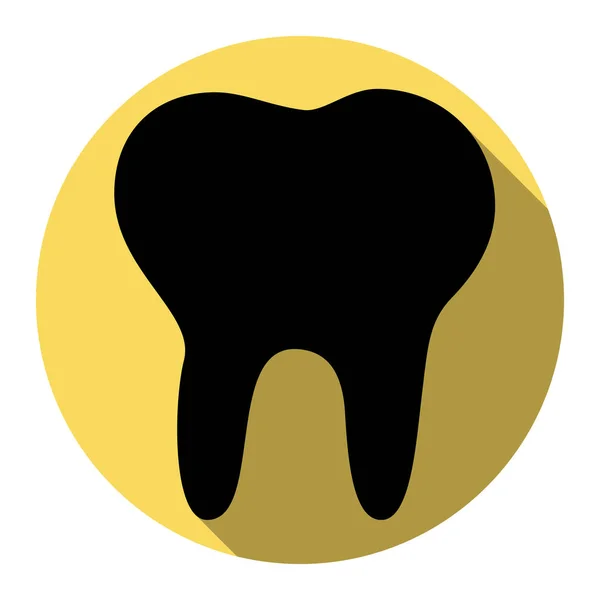치아 기호 그림입니다. 벡터입니다. 흰색 배경으로 로얄 노란색 동그라미에 평면 그림자와 평면 블랙 아이콘. 절연. — 스톡 벡터