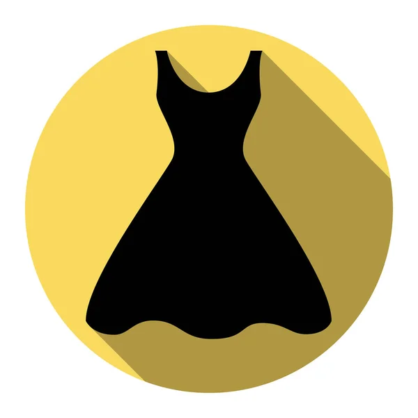 Woman dress sign. Vector. Flat black icon with flat shadow on royal yellow circle with white background. Isolated. — Stock Vector