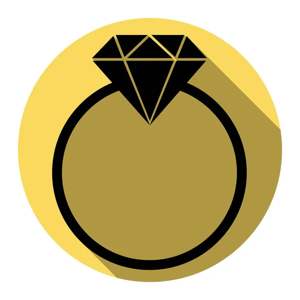 Illustration en diamant. Vecteur. Icône noire plate avec ombre plate sur cercle jaune royal avec fond blanc. Isolé . — Image vectorielle