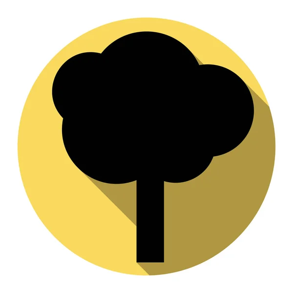Illustrazione segno albero. Vettore. Icona nera piatta con ombra piatta su cerchio giallo reale con sfondo bianco. Isolato . — Vettoriale Stock