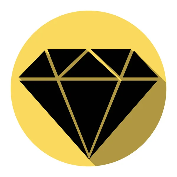 Diamond znamení ilustrace. Vektor. Plochá černá ikona s Plochý stín na královský žlutý kruh s bílým pozadím. Izolovaný. — Stockový vektor