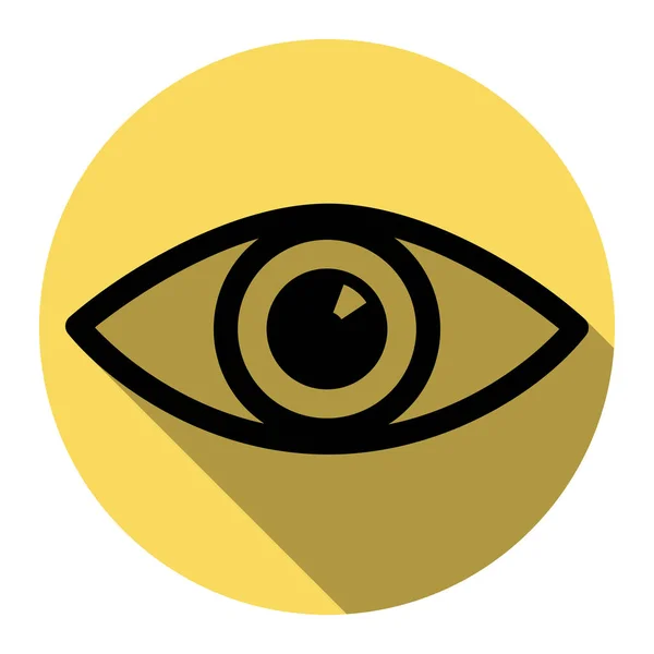 Иллюстрация со знаком глаза. Вектор. Плоская черная икона с плоской тенью на королевском желтом круге с белым фоном. Isolated . — стоковый вектор