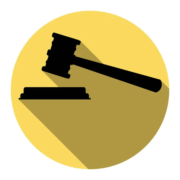Justice hammer sign. Vector. Flat black icon with flat shadow on royal yellow circle with white background. Isolated. — Stock Vector