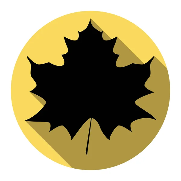 Ahornblatt-Zeichen. Vektor. flaches schwarzes Symbol mit flachem Schatten auf königsgelbem Kreis mit weißem Hintergrund. isoliert. — Stockvektor