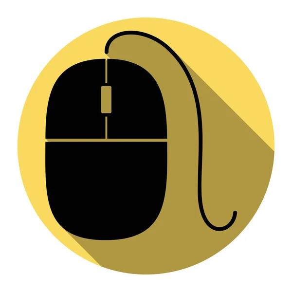 Ilustração do sinal do rato. Vector. Ícone preto plano com sombra plana no círculo amarelo real com fundo branco. Isolados . — Vetor de Stock