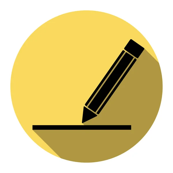 Tužka znamení ilustrace. Vektor. Plochá černá ikona s Plochý stín na královský žlutý kruh s bílým pozadím. Izolovaný. — Stockový vektor