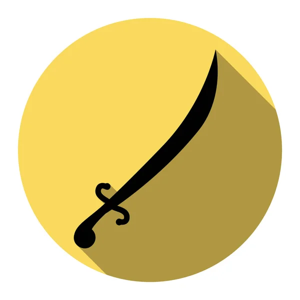 Ilustración de signos de espada. Vector. Icono plano negro con sombra plana en círculo amarillo real con fondo blanco. Aislado . — Vector de stock