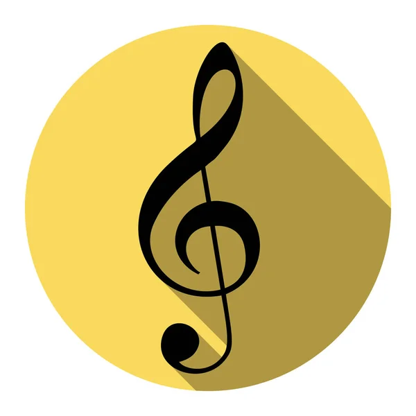 Signo de violino de música. G-clef. Fenda tripla. Vector. Ícone preto plano com sombra plana no círculo amarelo real com fundo branco. Isolados . —  Vetores de Stock