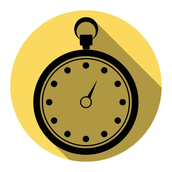 Illustration de signe chronomètre. Vecteur. Icône noire plate avec ombre plate sur cercle jaune royal avec fond blanc. Isolé . — Image vectorielle