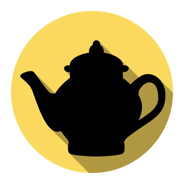 Tea maker sign. Vector. Flat black icon with flat shadow on royal yellow circle with white background. Isolated. — Stock Vector