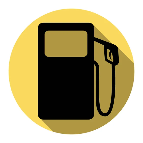 Gas pump sign. Vector. Flat black icon with flat shadow on royal yellow circle with white background. Isolated. — Stock Vector