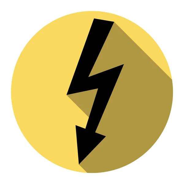 High voltage danger sign. Vector. Flat black icon with flat shadow on royal yellow circle with white background. Isolated. — Stock Vector