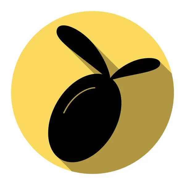 Illustration de signe d'olive. Vecteur. Icône noire plate avec ombre plate sur cercle jaune royal avec fond blanc. Isolé . — Image vectorielle