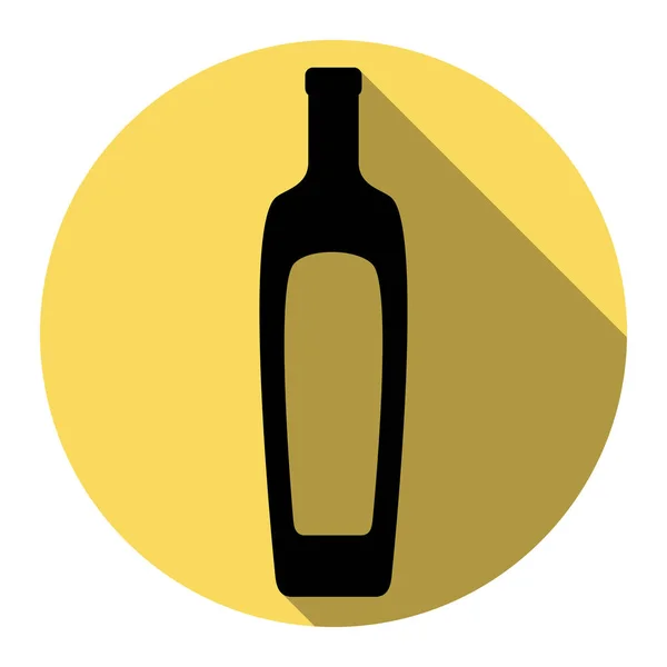 Знак пляшки оливкової олії. Вектор. Плоска чорна ікона з плоскою тінь на королівському жовтому колі з білим тлом. Ізольовані . — стоковий вектор