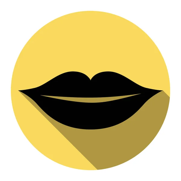 Ilustración de signos de labios. Vector. Icono plano negro con sombra plana en círculo amarillo real con fondo blanco. Aislado . — Vector de stock