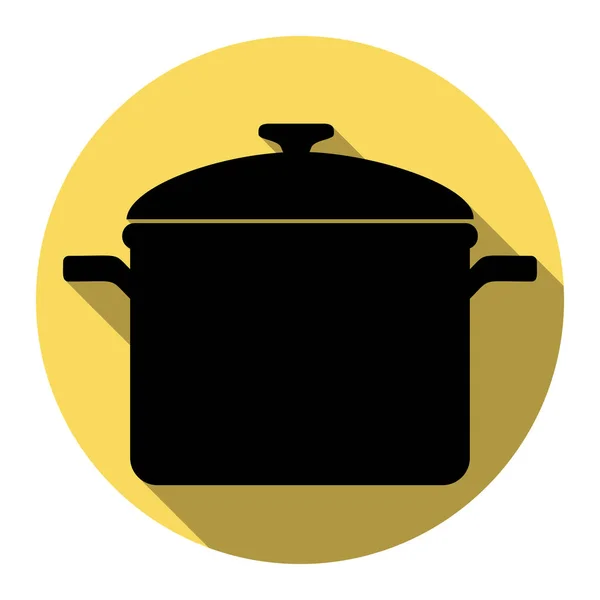 Cartel de cocina. Vector. Icono plano negro con sombra plana en círculo amarillo real con fondo blanco. Aislado . — Archivo Imágenes Vectoriales