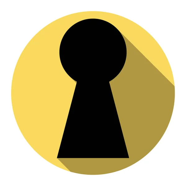 鍵穴の記号の図。ベクトル。白い背景を持つロイヤルの黄色い円のフラットの影とフラット ブラックのアイコン。分離されました。. — ストックベクタ