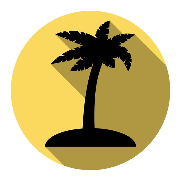 Coconut palm tree σημάδι. Διάνυσμα. Επίπεδη μαύρο εικονίδιο με επίπεδη σκιά στο Βασιλικό κίτρινο κύκλο με λευκό φόντο. Απομονωμένη. — Διανυσματικό Αρχείο