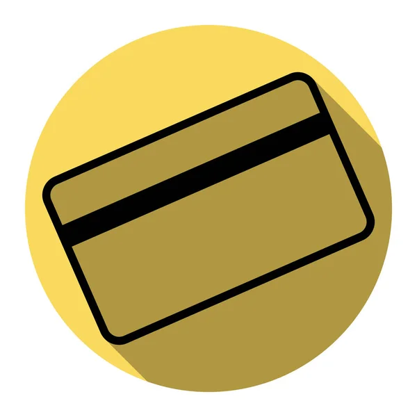 Tarjeta de crédito para descargar. Vector. Icono plano negro con sombra plana en círculo amarillo real con fondo blanco. Aislado . — Vector de stock