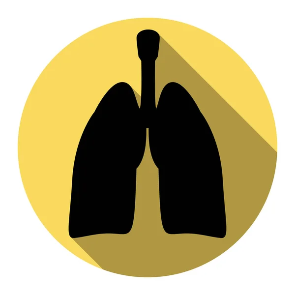 인간의 장기 폐에 서명합니다. 벡터입니다. 흰색 배경으로 로얄 노란색 동그라미에 평면 그림자와 평면 블랙 아이콘. 절연. — 스톡 벡터
