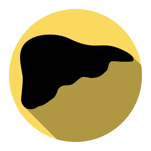 Иллюстрация анатомии человека. Печеночный знак. Вектор. Плоская черная икона с плоской тенью на королевском желтом круге с белым фоном. Isolated . — стоковый вектор