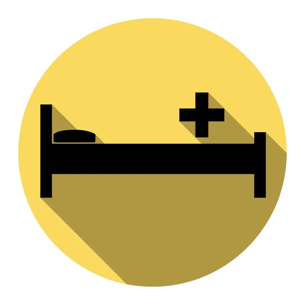 Ziekenhuis teken illustratie. Vector. Platte zwarte pictogram met platte schaduw op Koninklijke gele cirkel met een witte achtergrond. Geïsoleerd. — Stockvector
